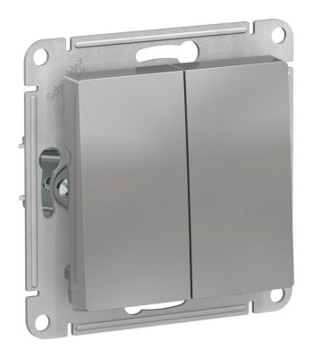 Выключатель 2-клавишный, IP44, сх.5, 10АХ, механизм Systeme Electric AtlasDesign Aqua Алюминий ATN440351