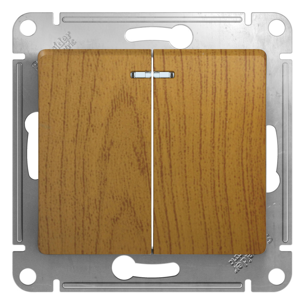 Выключатель 2-клавишный с подсветкой, сх.5а Systeme Electric Glossa Дерево Дуб GSL000553