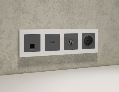 Комплект механизма компьютерной розетки RJ-45 экранированной с автоматической защитной шторкой Alfa Антрацит серый Quant Ambrella Volt MA662005 (AP6620, VM185)