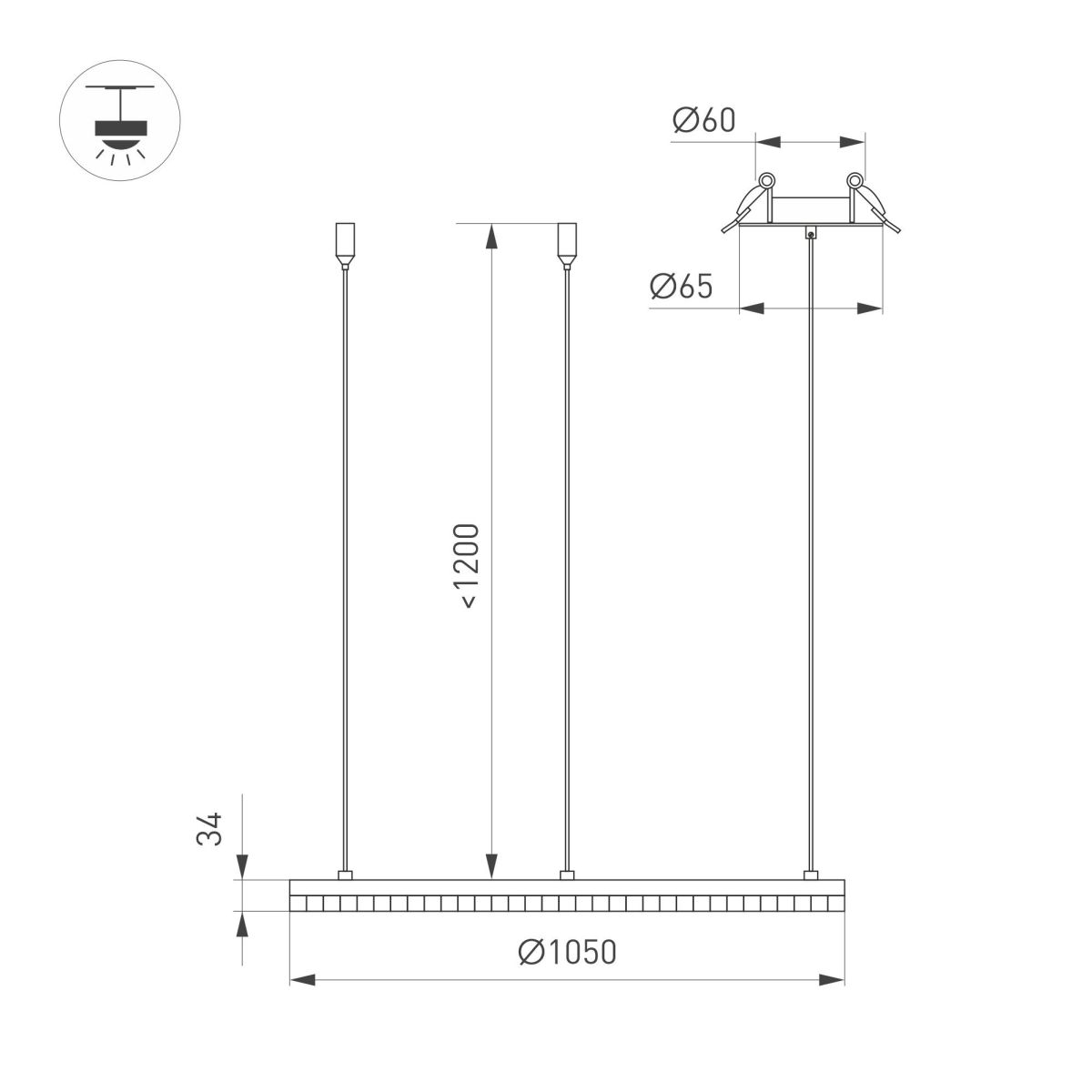 Подвесная люстра Arlight SP-DIAMOND-R1050-60W Warm3000 (BK, 45 deg, 230V, TRIAC) 054487