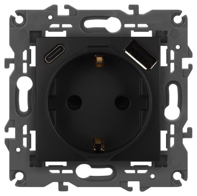 Розетка со шторками с USB type-A+C Эра Elegance 14-4108-05 Б0067724