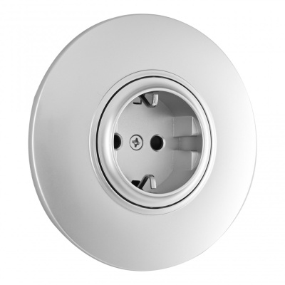 Розетка круглая с/з и шторками и рамкой Arte Milano SET08-1-40-1 silver