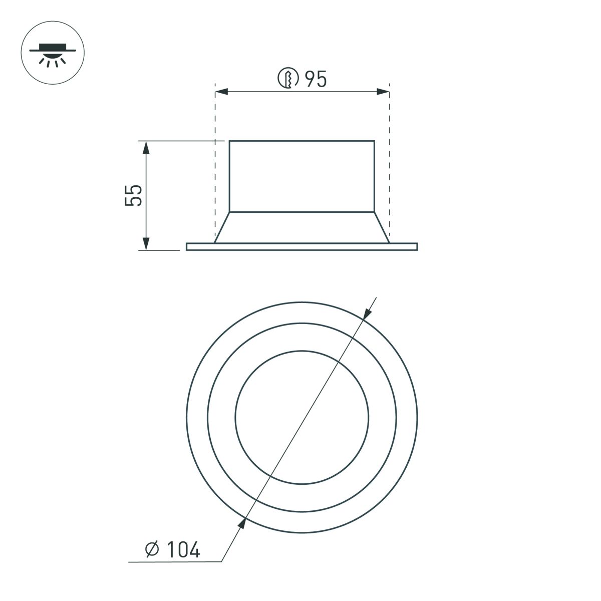 Встраиваемый светильник даунлайт Arlight MS-BREEZE-BUILT-R104-12W Warm3000 (WH, 90 deg, 230V) (IP20 Металл) 036615(1)