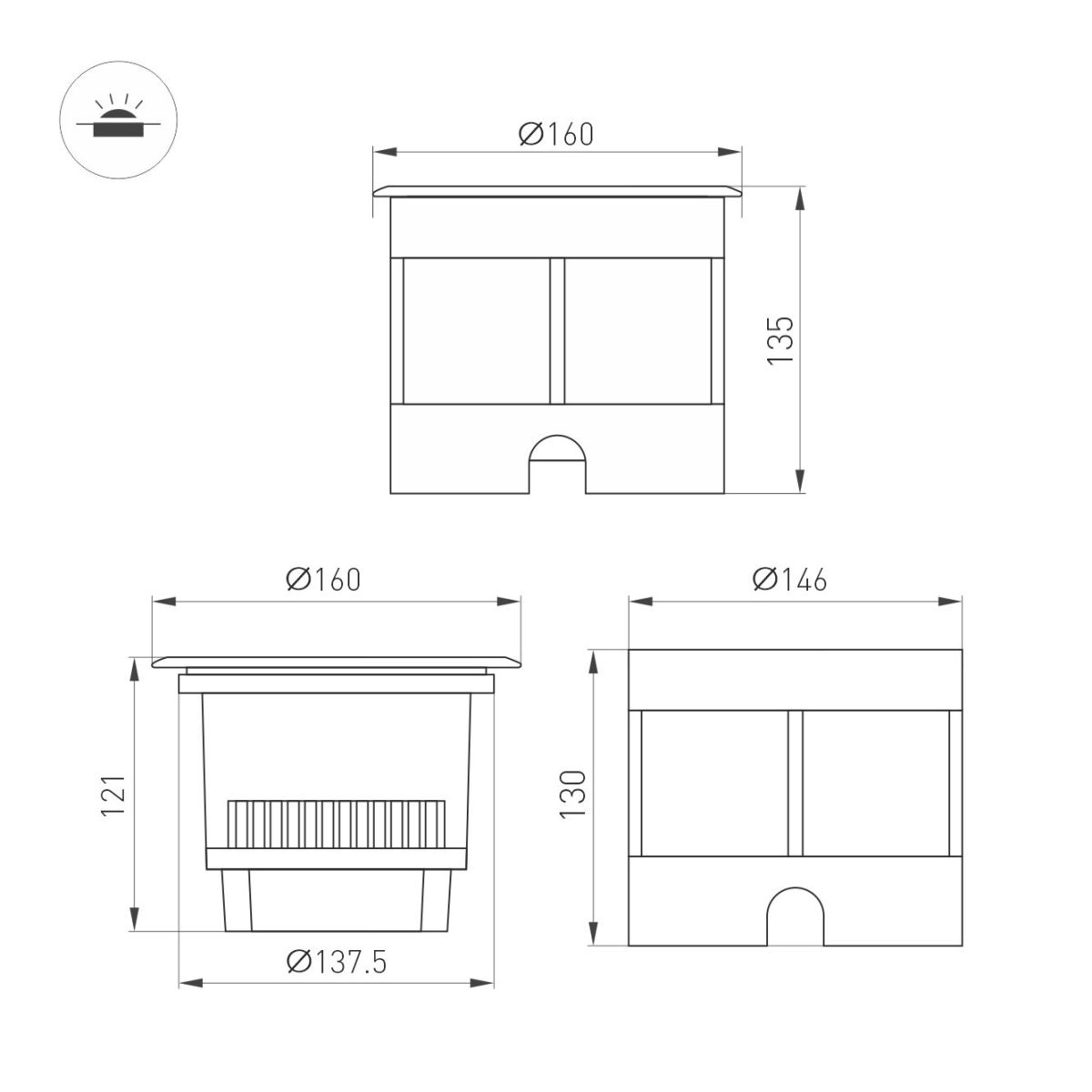 Ландшафтный светильник Arlight LTD-DAFNA-GROUND-R160-16W Warm3000 (SL, 45 deg, 230V) (IP67 Металл) 061196
