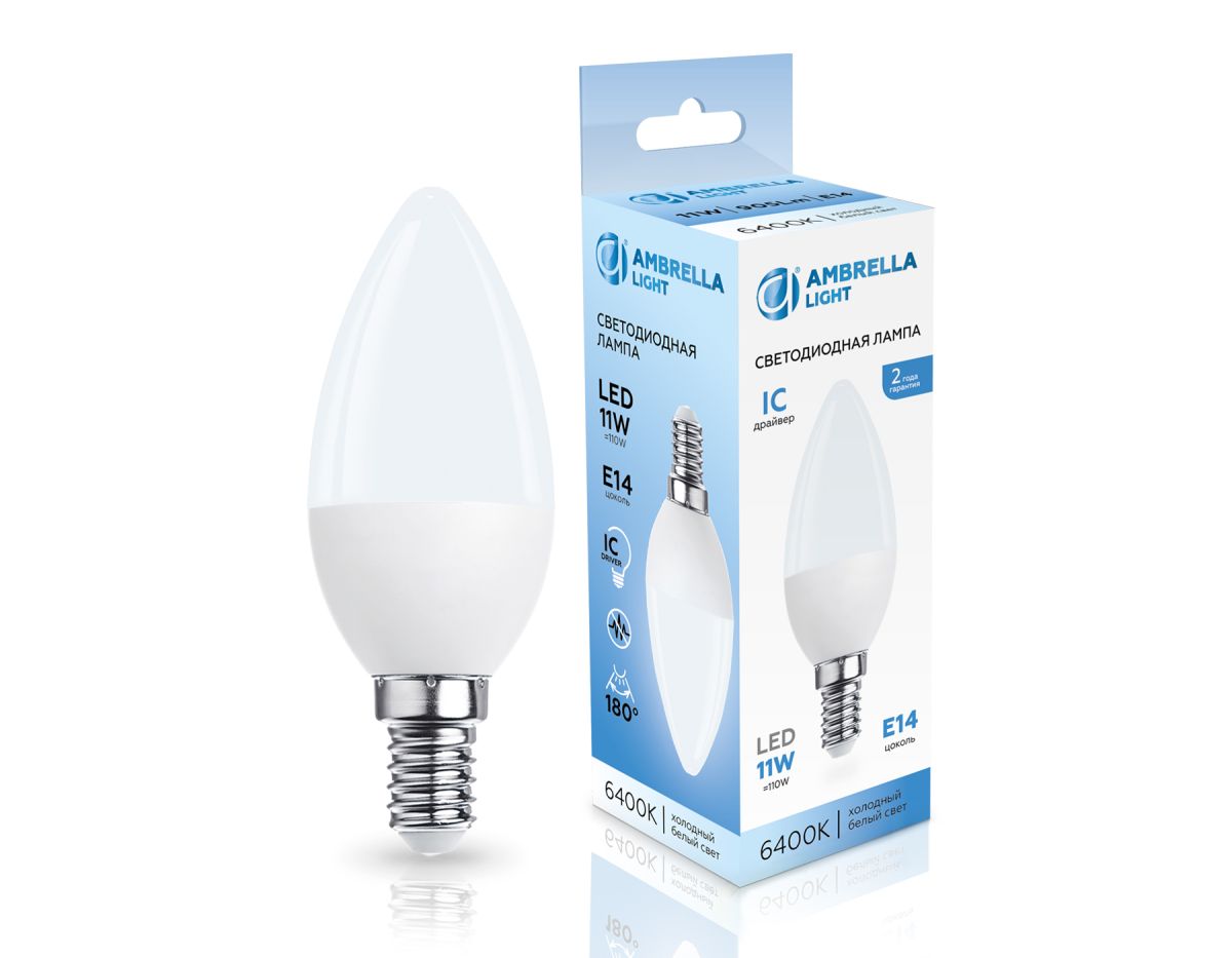 Светодиодная лампа Ambrella Light Bulbing E14 11W 6400K свеча 371116