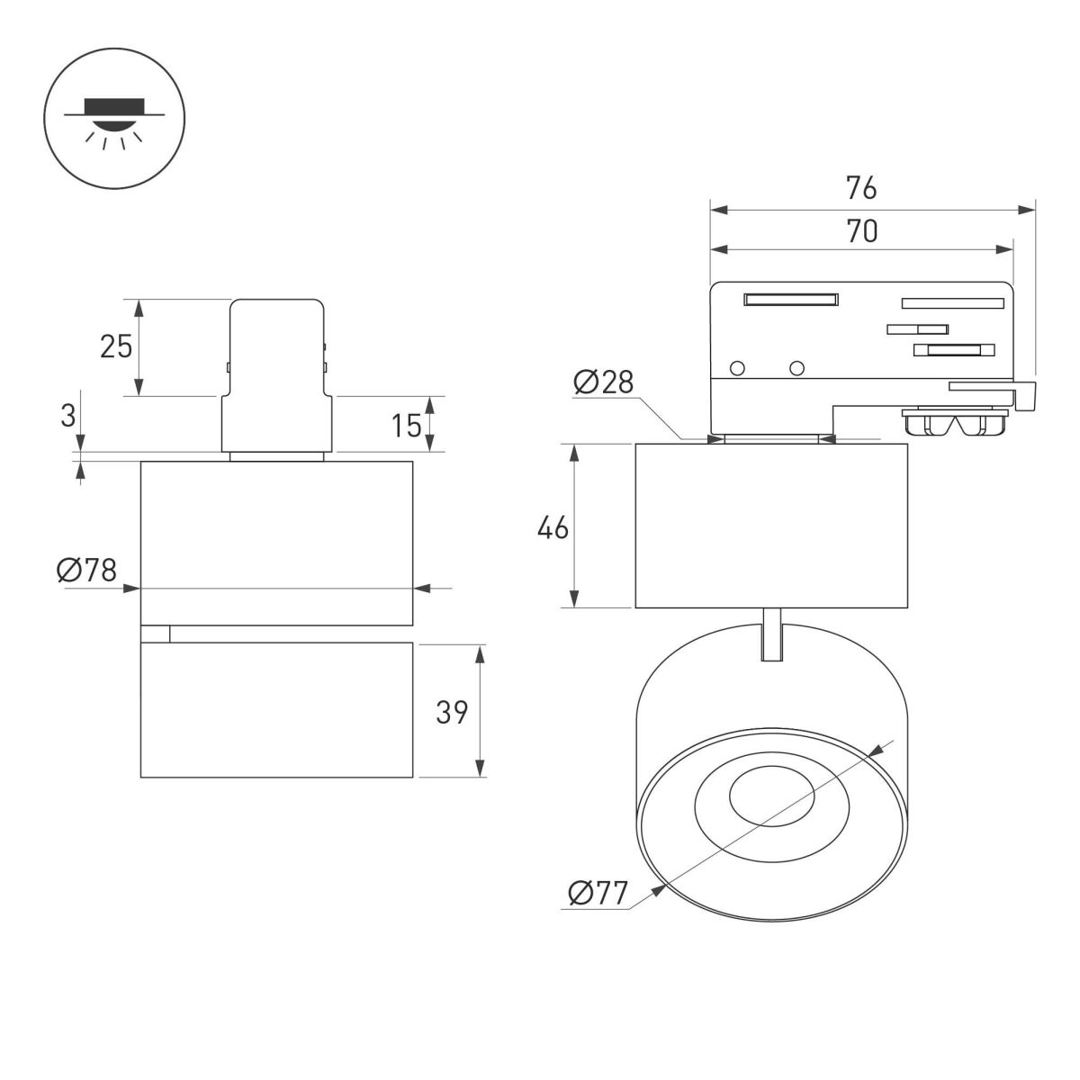 Трековый трехфазный светильник Arlight SP-PLURIO-TRACK-4TR-R77-9W Day4000 038104