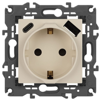 Розетка со шторками с USB type-A+C Эра Elegance 14-4108-02 Б0067725