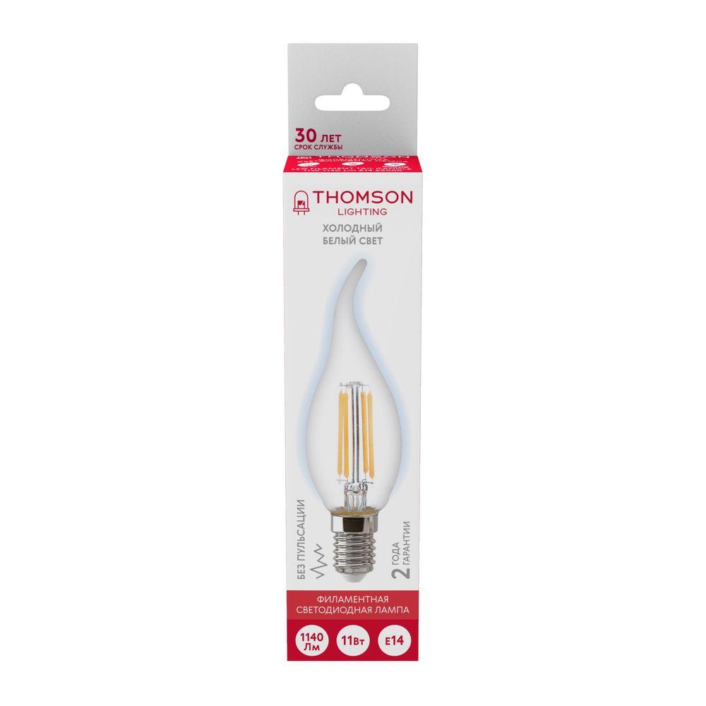 Лампа светодиодная филаментная Thomson E14 11W 6500K свеча на ветру прозрачная TH-B2388