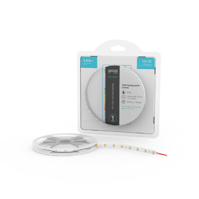 Светодиодная лента Gauss Basic 12В 2835 4,8Вт/м 4000K 2м IP20 BT001