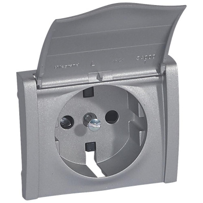 Лицевая панель Legrand Galea Life розетки 2К+З со шторками крышкой алюминий 771322