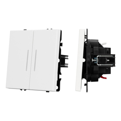Механизм выключателя двухклавишный проходной Arlight LED SWT-NOBE-MKP2-SFPL-L-WH (230V, 10A) 054240