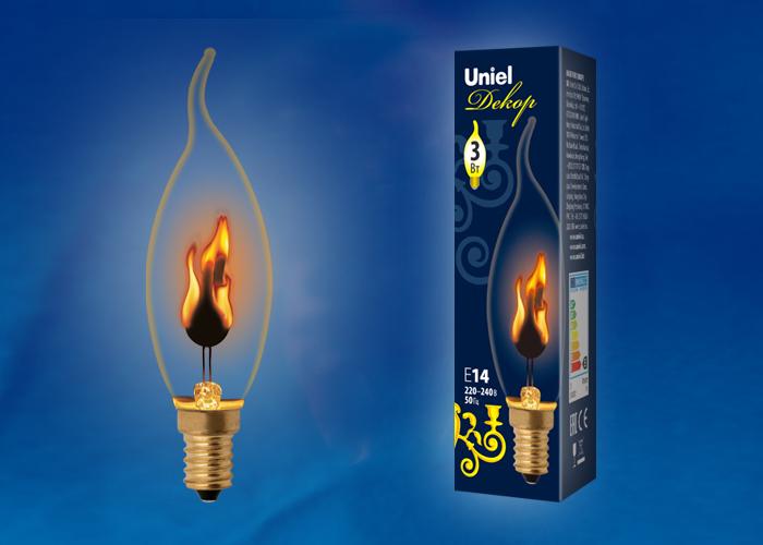 Лампа декоративная (UL-00002981) Uniel E14 3W золотистая IL-N-C35-3/RED-FLAME/E14/CL