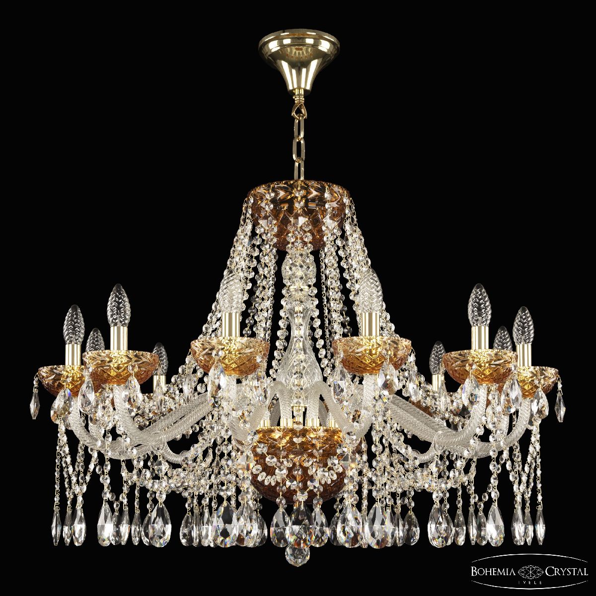 Подвесная люстра Bohemia Ivele Crystal 5413/12/300 G Amber/M-1F