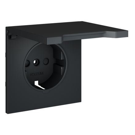 Накладка для розетки с заземлением, защитными шторками и крышкой Voltum S70 (графит) VLS000807