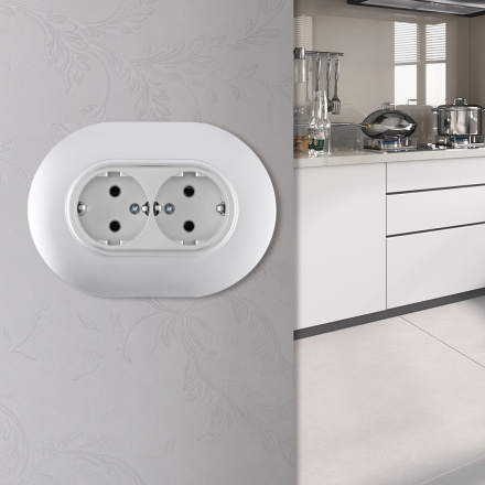 Круглая розетка двойная с/з и шторками Arte Milano SET08-double-40-2 silver