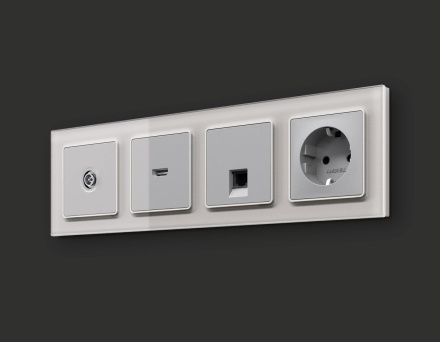 Комплект механизм TV розетки оконечной экранированной 5-1000MHz 3dB Alfa Серебро глянец Quant Ambrella Volt MA413005 (AP4130, VM199)