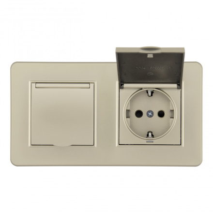 Розетка двойная (двухпостовая) с/з и шторками Arte Milano SET16-2-41-1x2 shampan