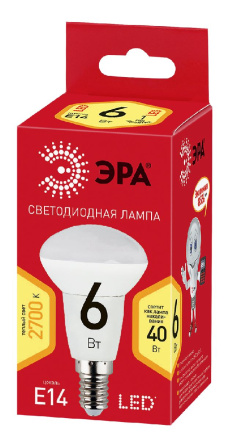 Лампа светодиодная Эра E14 6W 2700K ECO LED R50-6W-827-E14 Б0020633