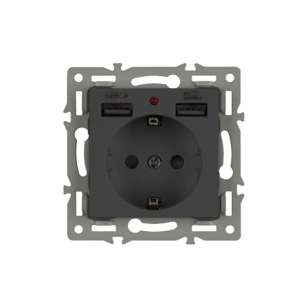 Механизм розетки с USB зарядкой Arlight SCT-MUAA-PL-BK (250V, 16A) 043734