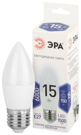 Лампа светодиодная Эра STD LED B35-15W-860-E27 6500K свеча