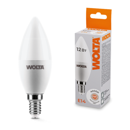 Светодиодная лампа WOLTA 12Вт 4000K Е14 свеча матовая 25SC12E14
