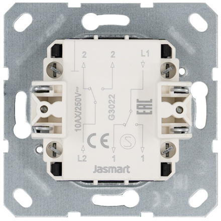 Выключатель двухклавишный проходной Jasmart 10A 250V с накладкой G3022T