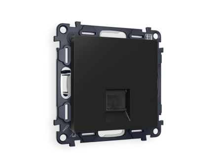 Комплект механизма компьютерной розетки RJ-45 экранированной с автоматической защитной шторкой Alfa Черный матовый Quant Ambrella Volt MA812005 (AP8120, VM185)