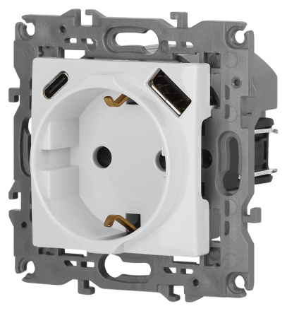 Розетка со шторками с USB type-A+C Эра Elegance 14-4108-01 Б0067736