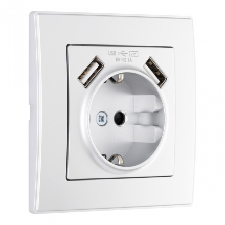 Комплект розетки с/з и шторками + USB и рамкой Arte Milano SET06-1-47-1 silver