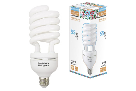 Лампа люминесцентная TDM Electric Народная E27 55W 6500K матовая SQ0347-0039
