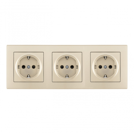 Розетка тройная (трехпостовая) с/з и шторками Arte Milano SET06-3-40-1x3 shampan