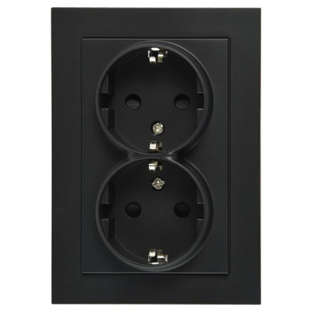 Двойная розетка SHUKO Jasmart с защитными шторками черный матовый (soft touch) 16A 250V 2P+T G5504PB