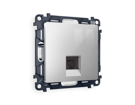 Комплект механизма компьютерной розетки RJ-45 экранированной с автоматической защитной шторкой Alfa Серебро глянец Quant Ambrella Volt MA412005 (AP4120, VM185)