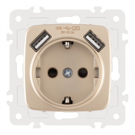 Розетка с заземлением, шторками + 2 USB Arte Milano 205.47-1.shampan