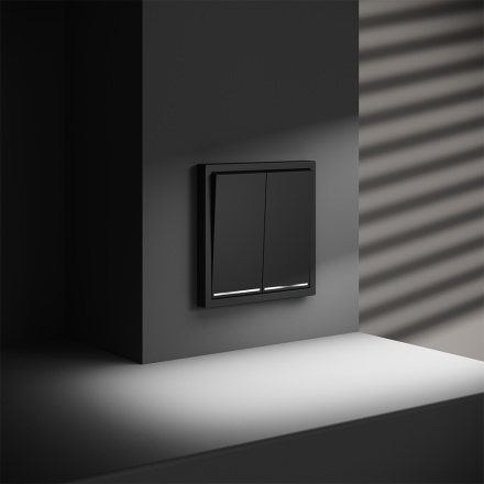 Проходной переключатель двухклавишный с подсветкой Voltum S70 VLS020408 (черный матовый)