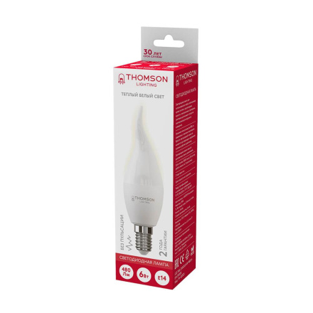 Лампа светодиодная Thomson E14 6W 3000K свеча на ветру матовая TH-B2025