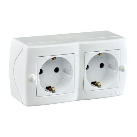 Розетка на 2 поста с заземлением Mono Electric Octans IP20 16А 250В белый 104-010107-120