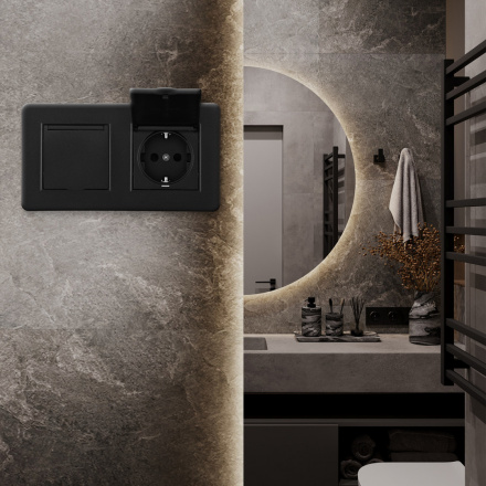 Розетка двойная (двухпостовая) с/з и шторками Arte Milano SET16-2-41-1x2 black