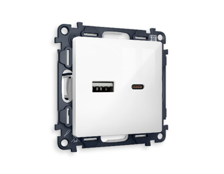 Комплект механизма розетки 2USB A+C 20W (быстрая зарядка) Ambrella Volt Alfa MA111010