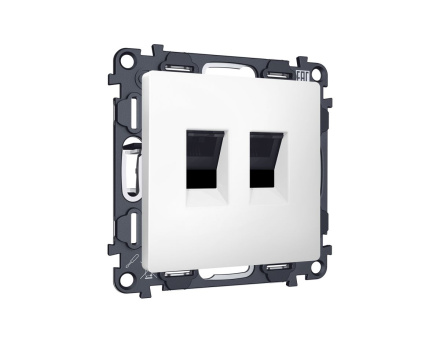 Комплект механизма компьютерной двойной розетки RJ-45 с автоматической защитной шторкой Alfa Белый матовый Quant Ambrella Volt MA132110 (AP1321, VM189)