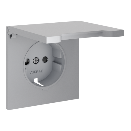 Накладка для розетки с заземлением, защитными шторками и крышкой Voltum S70 (серый) VLS000816