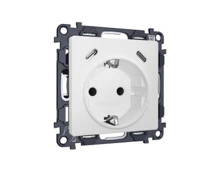 Комплект механизма электрической розетки 2USB С+C 20W с/з на винтовых зажимах 16A-250V Alfa Белый матовый Quant Ambrella Volt MA130510 (AP1305, VM165)