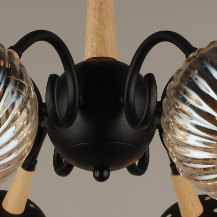 Люстра на штанге Reluce 04886-0.3-08 BK+WOOD