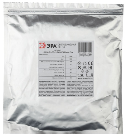Светодиодная лента Эра 12В 5050 7,2Вт/м RGB 5м IP65 LS5050-7,2-30-12-RGB-IP65-2year-5m KU-5050AD-30D-RGB Б0044121