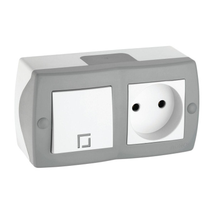 Выключатель одноклавишный + розетка без заземления Mono Electric Octans IP20 10А 250В бело-серый 104-020001-185