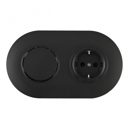 Выключатель круглый одноклавишный с розеткой с/з и шторками Arte Milano SET08-2-40-1-30-1 black