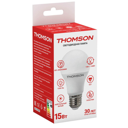 Лампа светодиодная Thomson E27 15W 4000K груша матовая TH-B2010