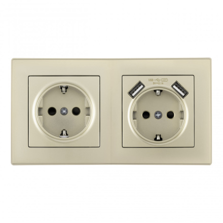 Розетка двойная (двухпостовая) с USB Arte Milano SET06-2-47-1-40-1 shampan