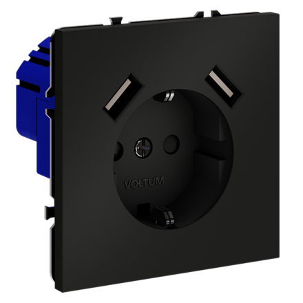 Розетка с USB, А+А Voltum S70 VLS040408 (черный матовый