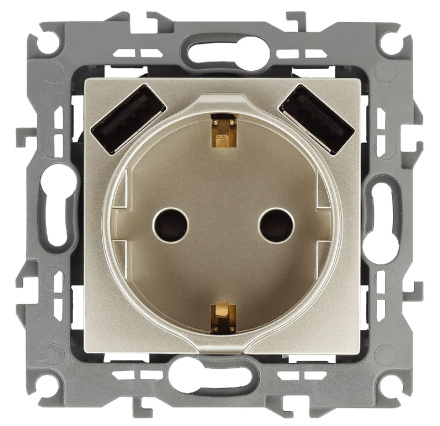 Розетка 2P+E со шторками и 2xUSB Эра 12-4109-04 Б0047843